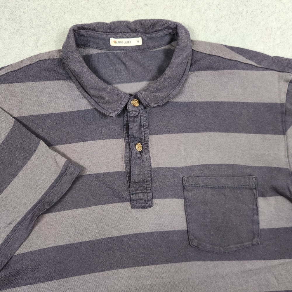 Marine Layer Shirt Mens XL Blue Striped Polo Rugby Stretch Active Pocket USA